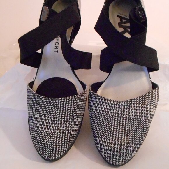 Anne Klein Sport Tara Black & White Checked Wedge Heel Dress Shoes-Size 9.5M-NEW - Picture 1 of 9
